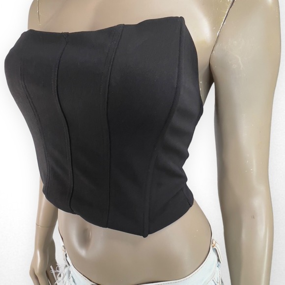 NWT NASTY GAL Small Cropped Strapless Seam Detail‎ Corset Black Top Summer - Picture 5 of 11